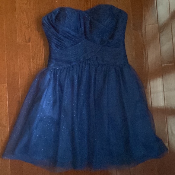 Adrianna Papell Strapless Sparkly Navy Blue Party Dress - Picture 16 of 16